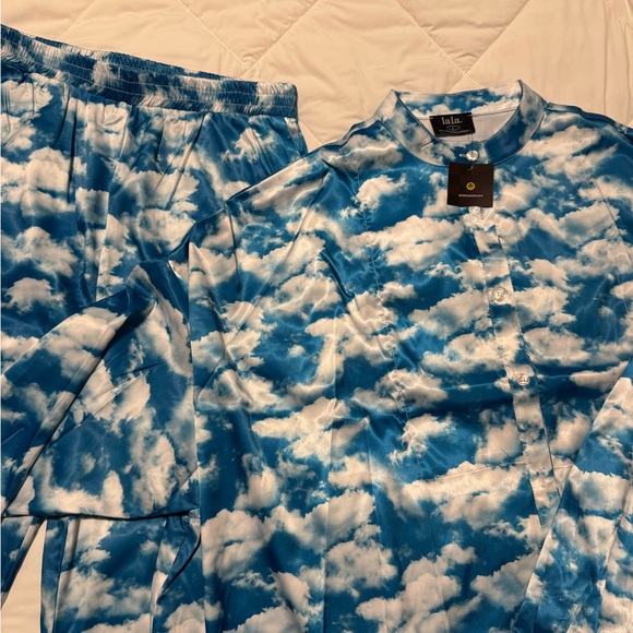 Dressed in LALA Pants - Dressed in LALA Blue and White Cloud Jumpsuit